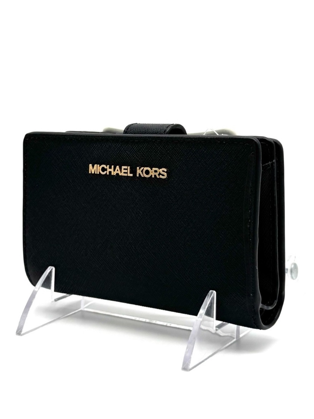 Michael Kors Medium Bifold Zip Chain Wallet Black/Gold